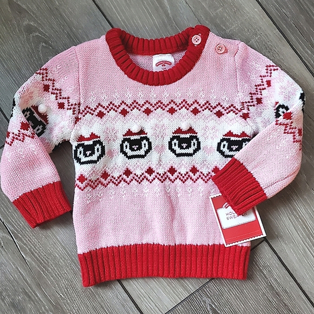 New baby girl knit holiday penguin sweater